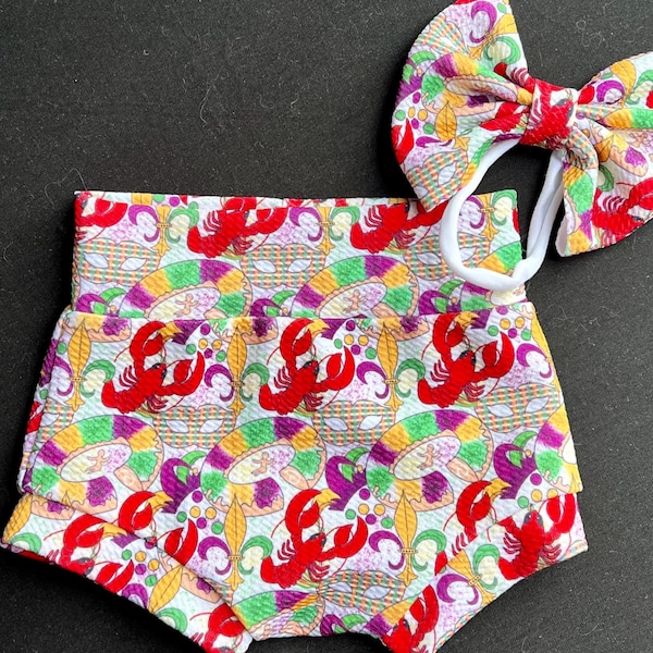 2 teiliges Baby Karneval Outfit/Baby Karneval Bummie/Crawfisch Bummie Set/Karneval Bummie/Bummie und Schleifen/Shorts/Diaper Cover/Pumphose/Bummies