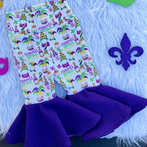 Mardi Gras Baby Girl Bell Bottoms/Baby Mardi Gras Flare Leg Pants/Mardi Gras Leggings/Bell Bottoms/Purple,Green,Gold/Baby Mardi Gras outfit