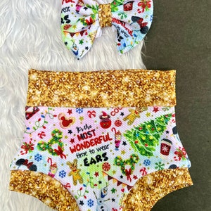 Weihnachten hoch taillierte Bummie und Schleife Set/Urlaub Baby Outfit/Santa Bummie/Weihnachts Bummies/Baby Bummies/Baby Shorts/Shorties/Windel Cover