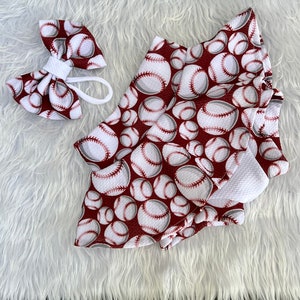 Baseball Print Rock und Bogen Outfit/Rock Bummie Set/Baseball Bummie/Baby Mädchen Baseball Bummie/Shorties/Rock/Skort/Prop