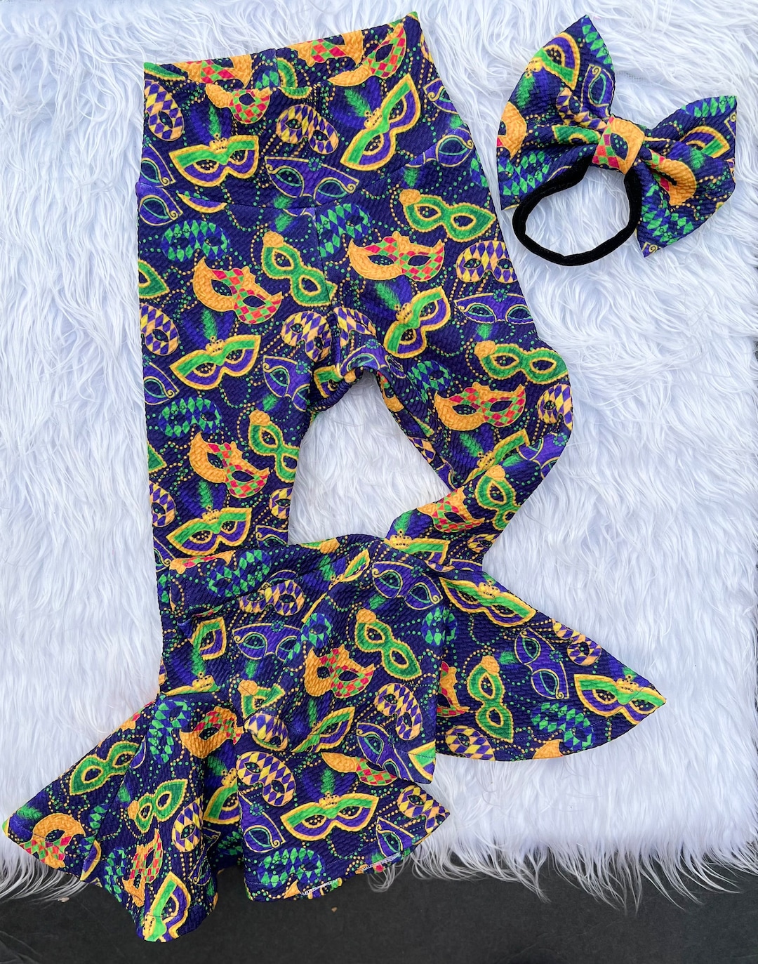 2pc Mardi Gras Baby Bell Bottoms Set/babys 1st Mardi Gras/mardi Gras
