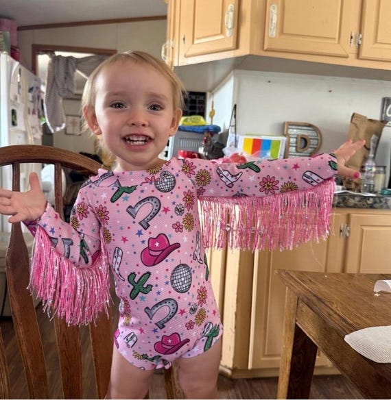 Baby Girl Pink Western Fringe Leotard: Cowgirl Rodeo Outfit, Girls Party Wear