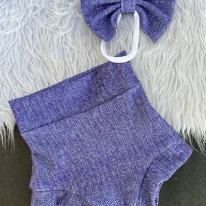 Denim Blau Baby Bummie/Unisex Bummies/Jungen/Mädchen Bummies/Shorts/Shorties/Baby Hose/Pumphose/Hoch taillierte Bommel/Schlaghosen