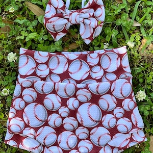 Baby Girl Red/Maroon High Waisted Bummie and Bow Set/Baseball Outfit/Baby Baseball Bummie/Shorts/Shorties/Bloomer/Diaper Cover/Bummie Shorts