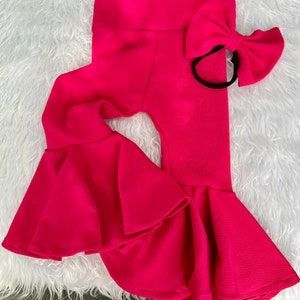 Bas rose fuchsia taille haute cloche/Bas cloche bébé fille/Bas évasé cloche/Bas cloche western/pantalon évasé/tenue d&#39;anniversaire rose/photo