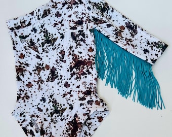 Baby Girl One Sholder Fringed Cowhide Leotard-Little Girls Western Rodeo Outfit-Western-Disco-Cowgirl Romper-Bodysuit-Cowhide Baby Clothes