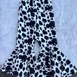 Cow Print Bell Bottoms/Baby Girl Bell Bottoms/Baby Girl Bells/Cow Spots Bell Bottoms/Preemie Bell Bottoms/Girls Bell Bottom Pants/Flare Legs