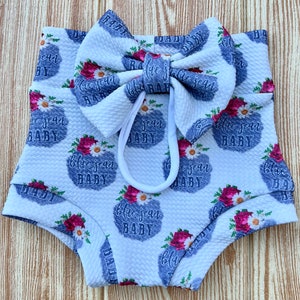 Jeans Set mit Bummie Bummie und Schleife Set/Baby Bummie Bummie/Baby Bummie Shorts/Schuhe/Sommer Bummies/Kleinkind Bummie/Geburtstag Bummie/Bummies und Schleife
