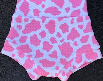 Pink Cow Spots High Waisted Bummies, Baby Girl Shorts