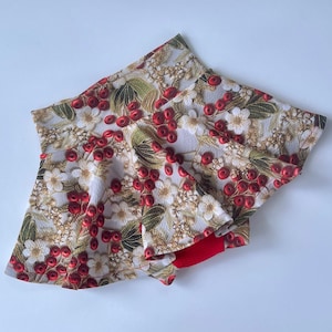 Cherry Baby Girl Skirted Bummies/Baby Shorts/Shorties/Toddler Shorts/Diaper Cover/Bloomers/Newborn Bloomres/Cherry First Birthday Outfit