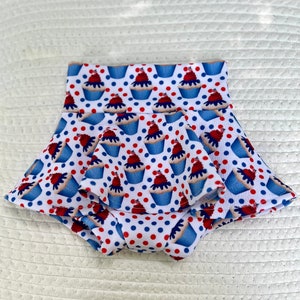 4th of July Baby Girl Outfit/Independance Day Bummie Skirted Bummie/4thof July Fringed Bummies/USA Baby Red White and Blue Bummies/Bloomers
