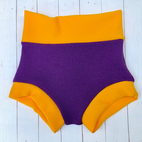 Purple and Yellow/Gold Baby Bummie/LSU/Lakers/Vikings Bummie/Tigers Bummies/High Waisted Bummies/Shorts/Bummie Shorts/Shorties/Diaper Cover