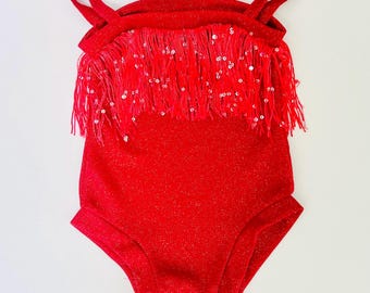 Turnpakje met rode pailletten voor meisjes/baby-peuterpakje-boho-rodeo-cowgirl-westerse turnpakje