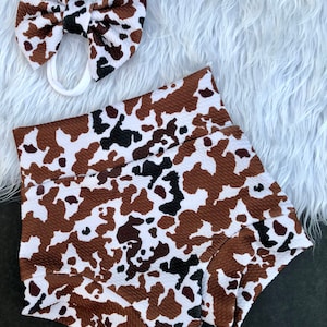 Cowhide Bummies Set/Western Baby Girl Outfit/Farm Girl Bummies/Cowgirl Bummie/Cowgirl Rodeo Bummie/Cow Print Bummie/Cowhide Shorts/Bloomers