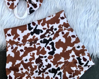 Conjunto de peto y lazo de piel de vaca para bebé niña – Conjunto estilo granja del oeste para niña pequeña