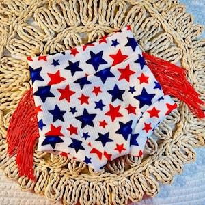 Patriotic Bummies/Red White and Blue Stars Bummie/Patriotic Baby Clothes/Fourth of July Bummies/Payriotic Stars Shorts/Fringe Bummies/Prop