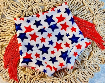 Patriotic Bummies/Red White and Blue Stars Bummie/Patriotic Baby Clothes/Fourth of July Bummies/Payriotic Stars Shorts/Fringe Bummies/Prop