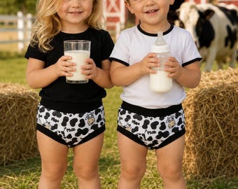 Cow Print Baby Bummie Shorts, High Waisted Diaper Cover