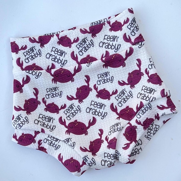 Mädchen Jungen Krabben Print Baby Bummie mit hoher Taille, Shorts, Shorties, Pumphose, Windel Abdeckung, Baby Böden, Boho, Festival Outfit, Rocked Bummie