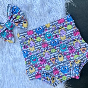 Gestreifte Monster High Waisted Bummie und Bow Set/Monsters Bummies/Junge Bummie/Mädchen Bummies/Bummies/Shorties/Bummie Shorts