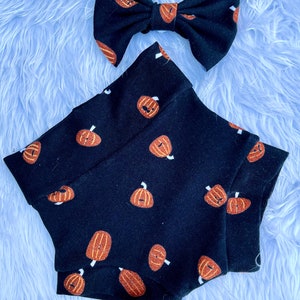 Orange Glitter Pumpkins Bummies and Bows/Baby Halloween Outfit/Baby Girl Halloween Bummie/Boy Halloween Bummies/Preemie Halloween/Bummie Set