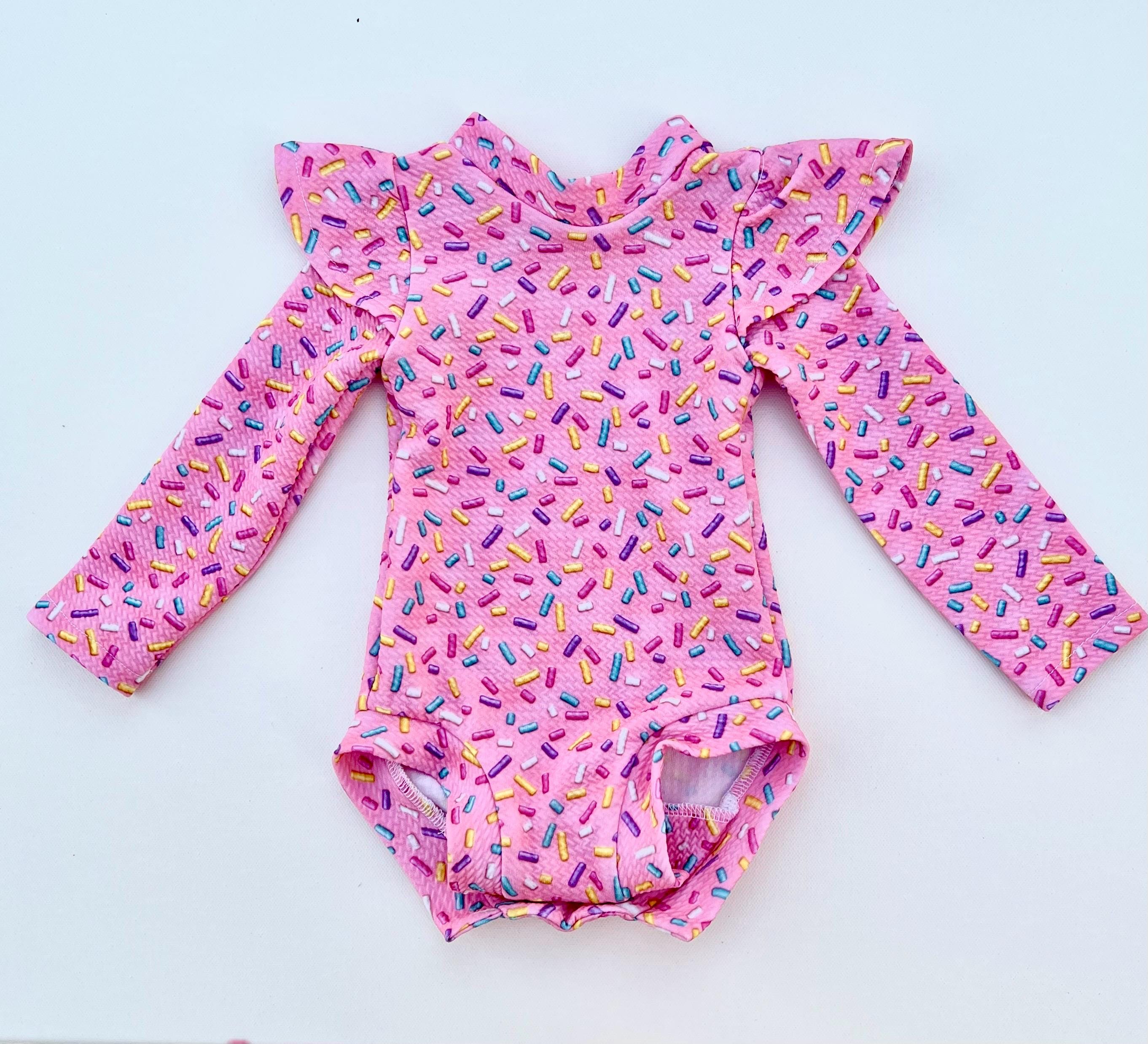 Baby Girl Pink Sprinkle Flutter Sleeve-SprinkleTheme Outfit-Little Girl-Infant-Baby-Toddler-Leotard-Romper-Bodysuit-Donut Sprinkle Pants