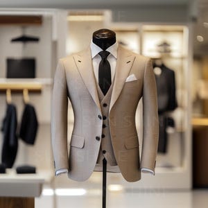 Premium Luxury BEIGE 3 Piece Suit with Classic Finish 3 Piece Slim Fit Suit For Men&#39;s, Groom & Groomsmen Suit For Wedding and party Events