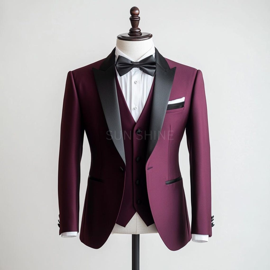 20102 Burgundy Slim Fit 3 Piece Tuxedo Suit