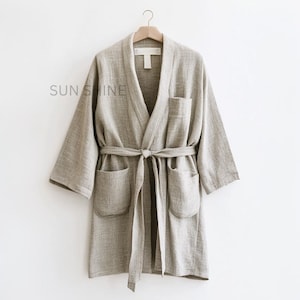 Linen Robe, Linen Bath Robe, Soft Linen Relax Wear, Linen Kimono Robe Lightweight and Comfort Thin Stylish Loungewear, Best Gift for Unisex,