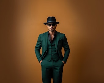 ダンヒル服地 ダークグリーン スリーピーススーツ ダンヒル服地 ダークグリーン スリーピーススーツ