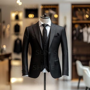 Wedding and Party BLACK 3 Piece Suit with Classic Finish 3 Piece Slim Fit Suit For Men&#39;s, Groom & Groomsmen Suit For Wedding and party