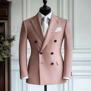 Premium DUSTY PINK Double Breasted Slim fit 2 Piece Suit For Men, Groom And Groomsmen Suit & Wedding, Premium Tailored Suit Best For Men&#39;s