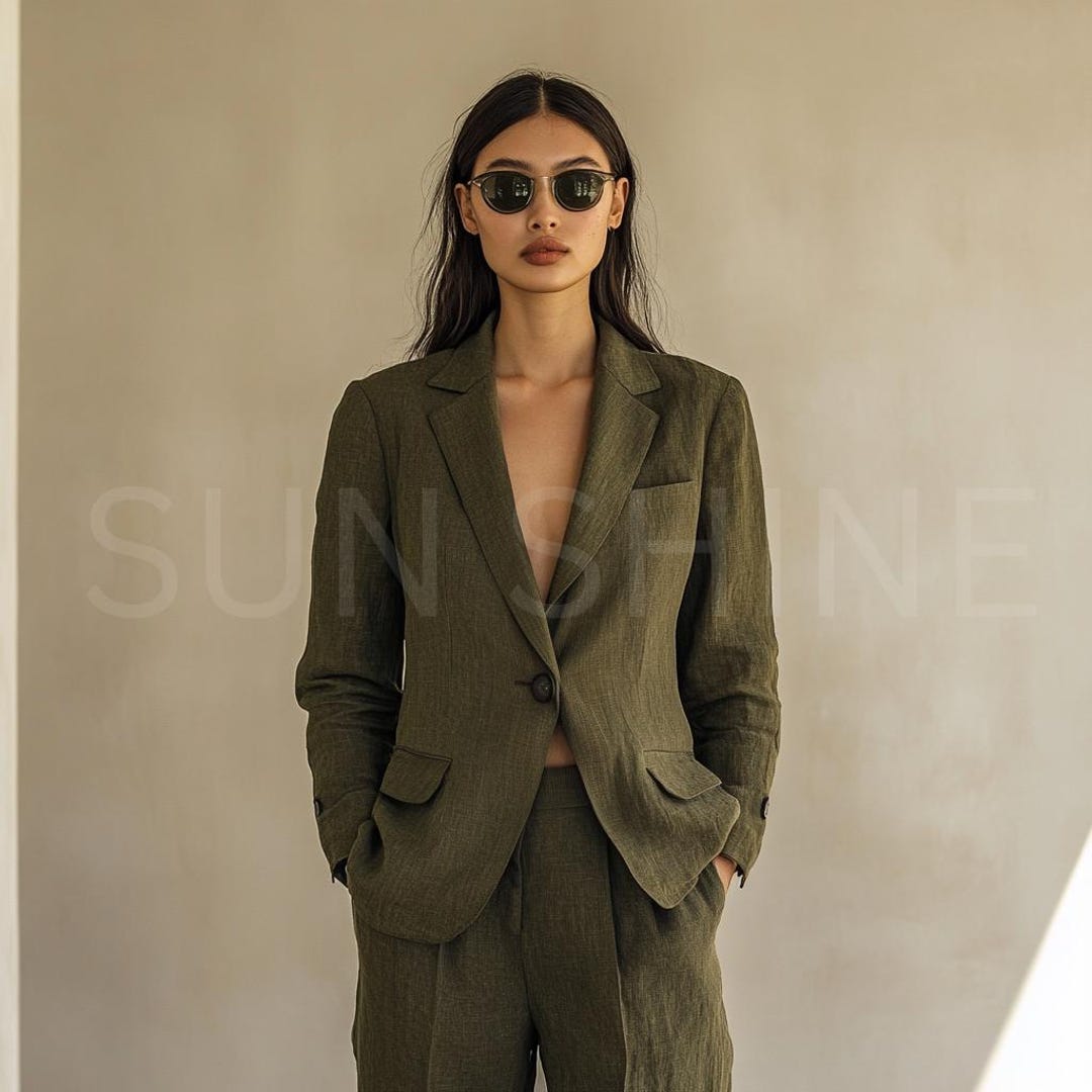 Handmade Green Linen Suit Relaxed Fit Jacket & Wide Leg Pants Etsy — free download
