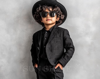 Handmade Black Linen Suit for boys: Relax Fit Wedding Outfit