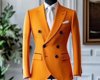 Stylish Men's Orange Double Breasted Suit - Tailored Fit