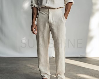 Handmade Off White Linen Pants: Relaxed Fit Summer Trousers