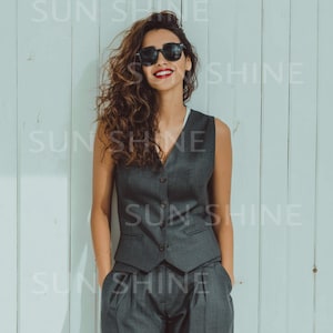 Charcoal Gray Vest Pantsuit: Women&#39;s Tailored Wedding Outfit