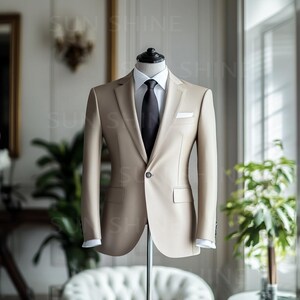 BEIGE 2-Piece Men&#39;s Suit-Tailored Modern Elegance for Business & Events, Best For Men&#39;s, Groom and Groomsmen Suit For Wedding and party
