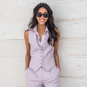 LAVENDER Women’s 2 Piece Vest Pants Set | Sleeveless Vest & Pants | Summer Lounge Outfit | Elegant Matching Set Luxury Women Suit Set,