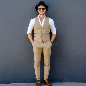Elegant DARK BEIGE Linen Suit, Men Linen Suit,2 Piece Wedding Groom Linen Suit, Groomsmen Linen Suit, Summer Linen Suit, Linen Suit for Men