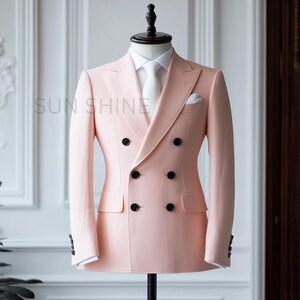 Luxury Light Pink Double Breasted Slim fit 2 Piece Suit For Men, Groom And Groomsmen Suit & Wedding, Premium Tailored Suit Best For Men&#39;s