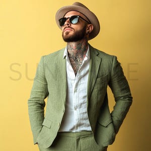 Lovely OLIVE GREEN LINEN Suit, Men Linen Suit, 2 Piece Wedding Linen Suit, Groomsmen Linen Suit, Summer Linen Suit, Classic Linen Suit Men,