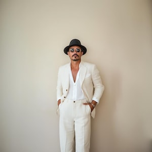 Premium White Suit, Men Linen Suit, 2 Piece Wedding Linen Suit, Groomsmen Linen Suit, Summer Linen Suit, Classic Linen Suit Men,