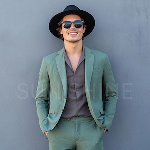 Elegant Tree GREEN Linen Suit, Men Linen Suit, 2 Piece Wedding Linen Suit, Groomsmen Linen Suit, Summer Linen Suit, Best Linen Suit Men