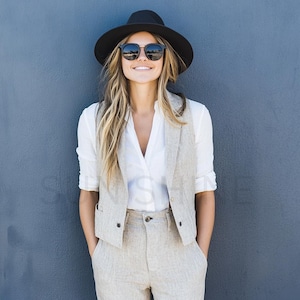 Elegant BEIGE Linen Suit For Women, 2 Piece Wedding Linen Suit Women Formal Office Linen Suit Summer Linen Suit Linen Suit For Women,
