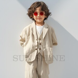 Lovely BEIGE Linen Suit For boys, 3 Piece Wedding Linen Relax Fit Suit, Boys Birthday Outfit Linen Suit, Summer Linen Suit, Linen Suit Boys,
