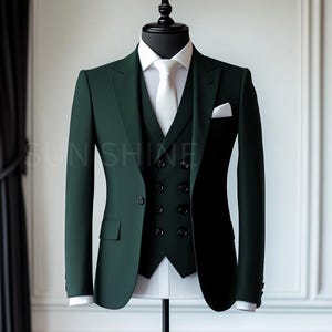 Dark GREEN 3 Piece Suit with Classic Finish Three Piece Slim Fit Suit For Men&#39;s, Groom & Groomsmen Suit For Wedding, Tailored Suit,