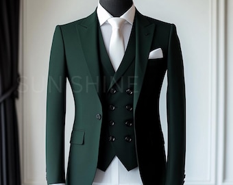 Dark Green Slim Fit Suit: Men's 3 Piece Wedding Suit