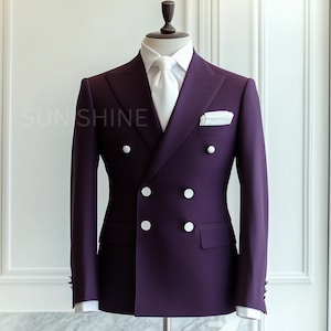 Luxury DARK PURPLE Color Double Breasted Slim fit 2 Piece Suit For Men,Groom And Groomsmen Suit & Wedding,Premium Tailored Suit Best For Men