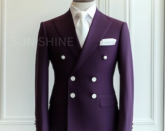 Luxury Dark Purple Double Breasted Suit: Slim Fit Tailored 2 Piece